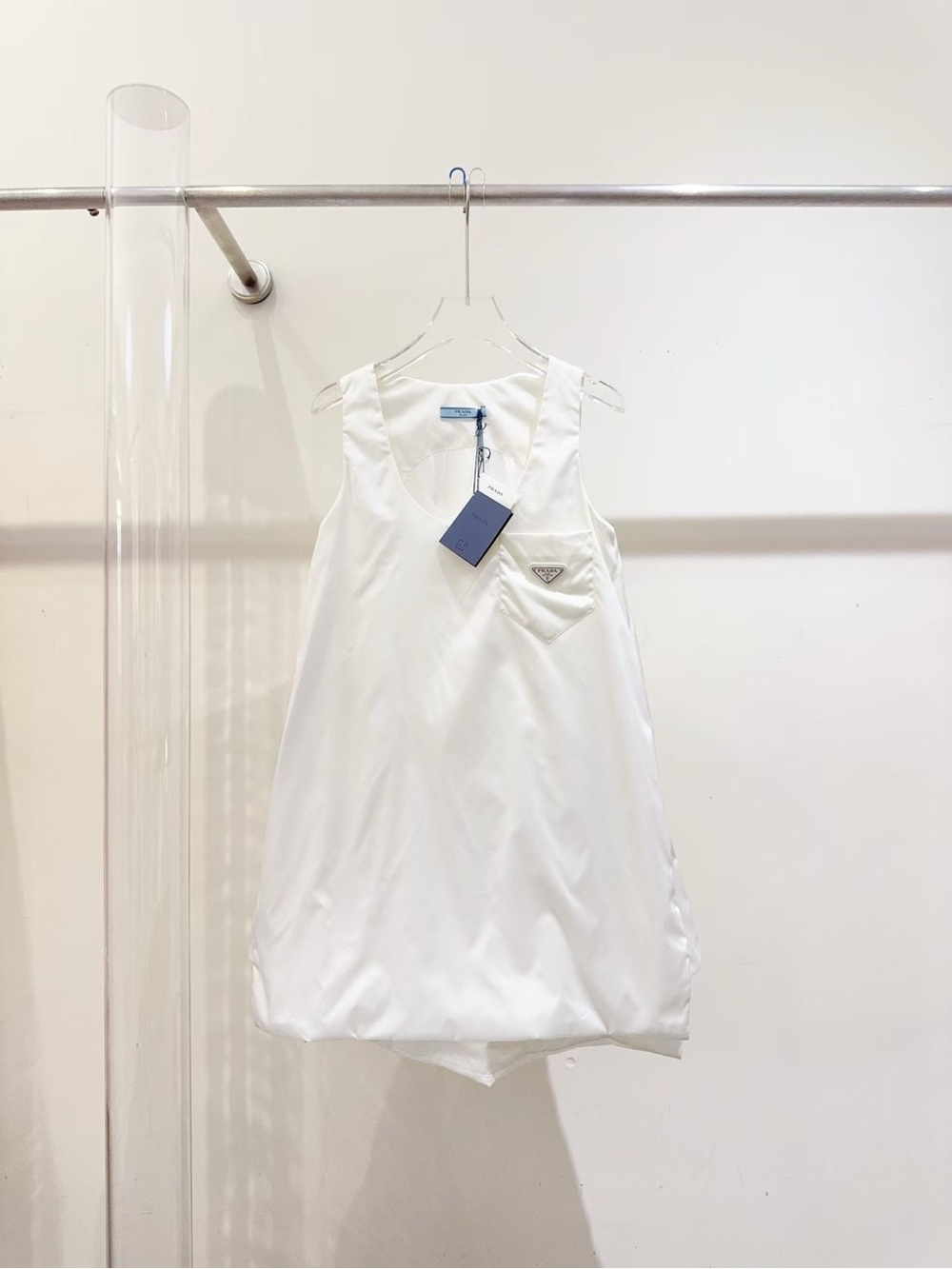 Prada White Sleeveless Mini Dress with Chest Pocket